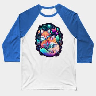 Red Foxes Synthwave Neon Colours in Galaxy Baseball T-Shirt